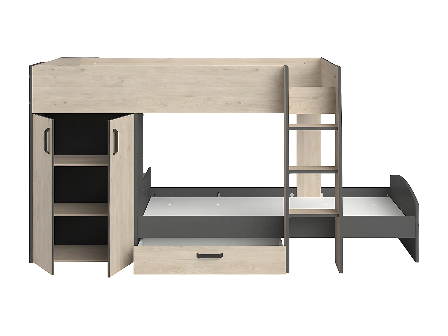 Lits superposés décor chêne et gris avec rangements 90x200 - Stim