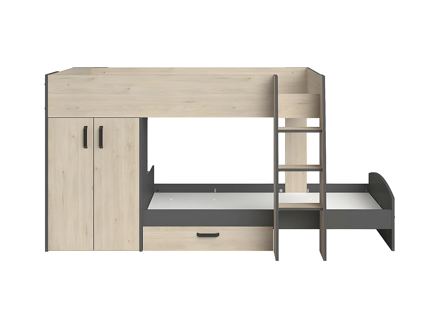 Lits superposés décor chêne et gris avec rangements 90x200 - Stim