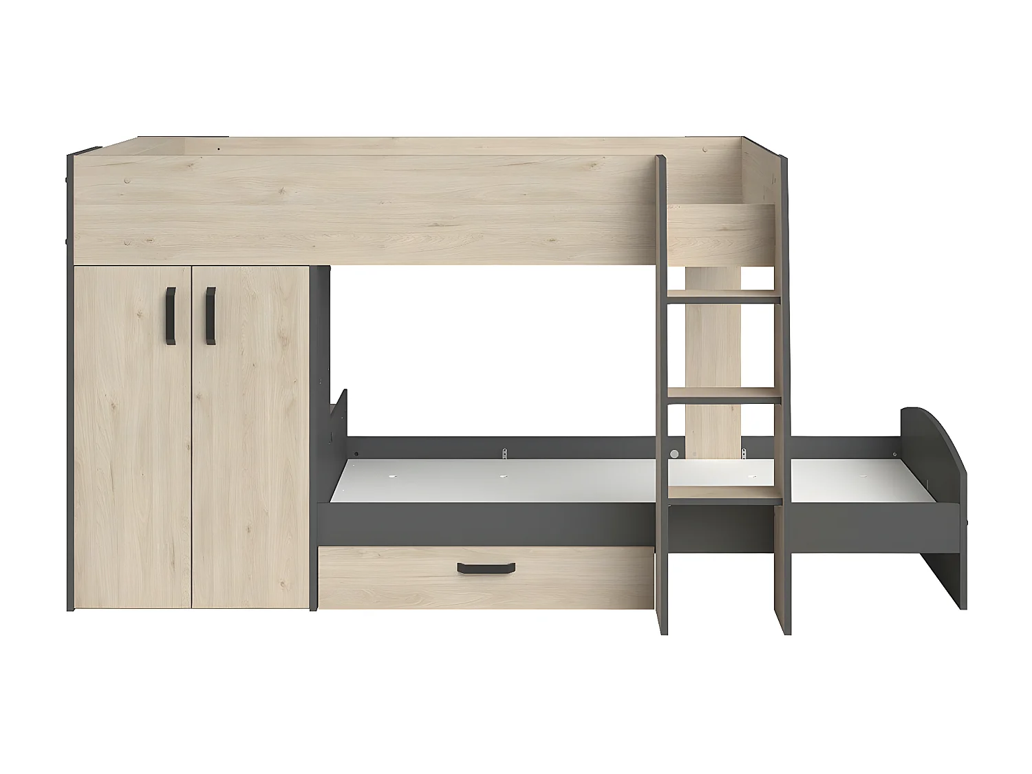 Etagenbett Eiche- und Graudekor mit Stauraum 90x200 - Stim
