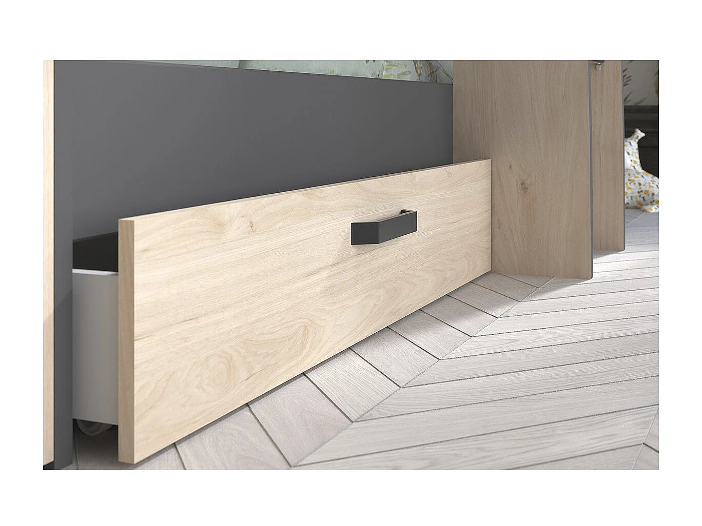 Lits superposés décor chêne et gris avec rangements 90x200 - Stim