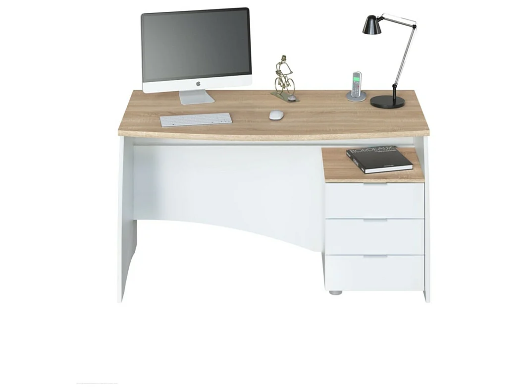 Secretária Stil Buc 3 gavetas Blanco Artik (Blanco Mate) - Roble Canadian