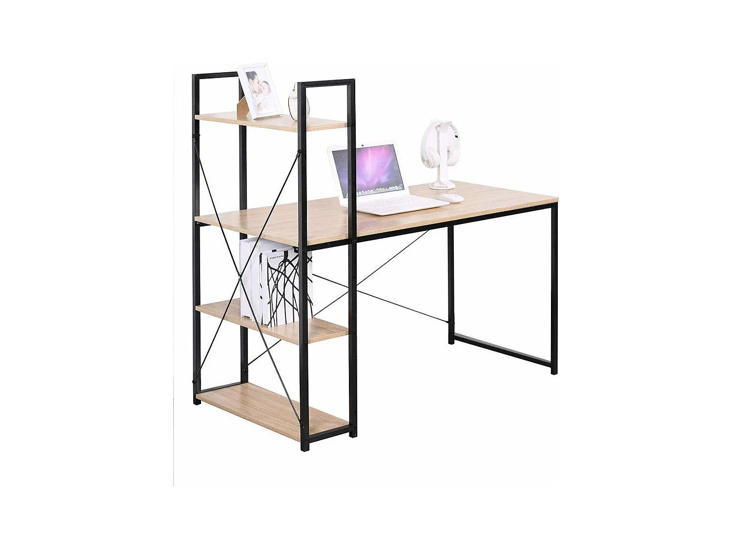 Bureau L120cm avec 4 étagères style industriel