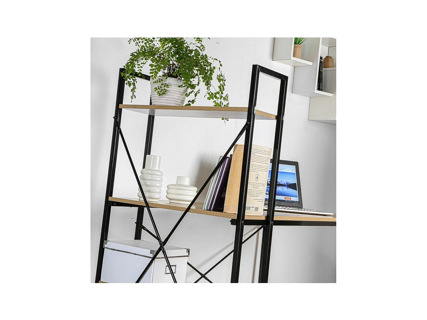 Bureau L120cm avec 4 étagères style industriel