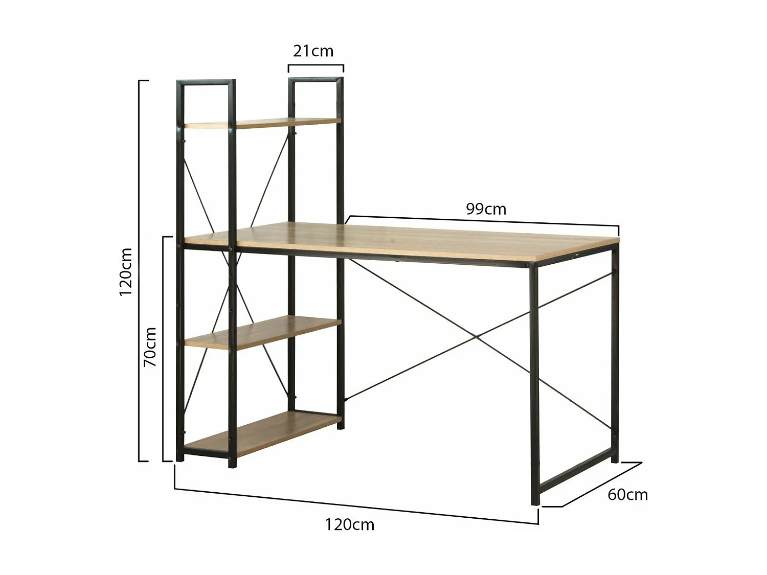 Bureau L120cm avec 4 étagères style industriel