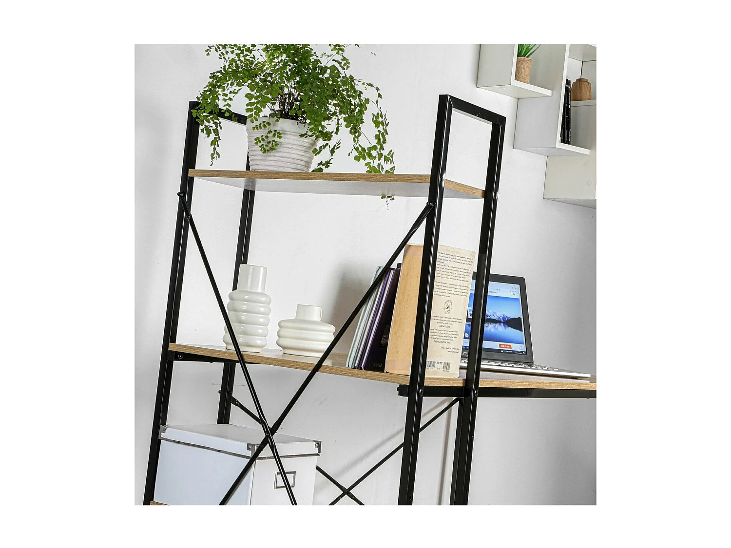 Bureau L120cm avec 4 étagères style industriel