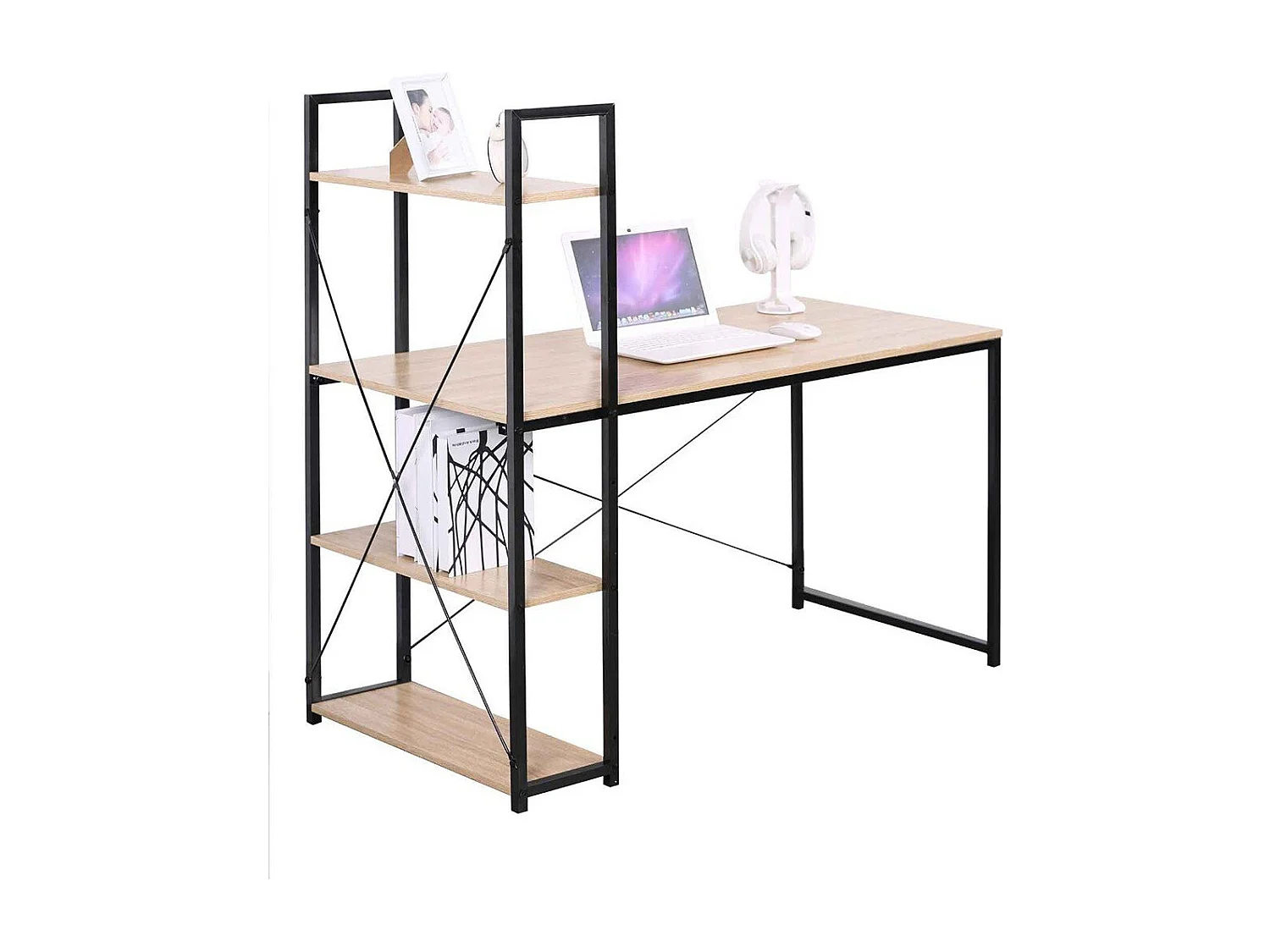 Bureau L120cm avec 4 étagères style industriel
