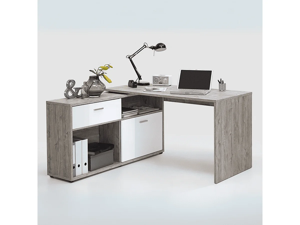Konwertowalne biurko narożne z niskim schowkiem L138cm - Diego