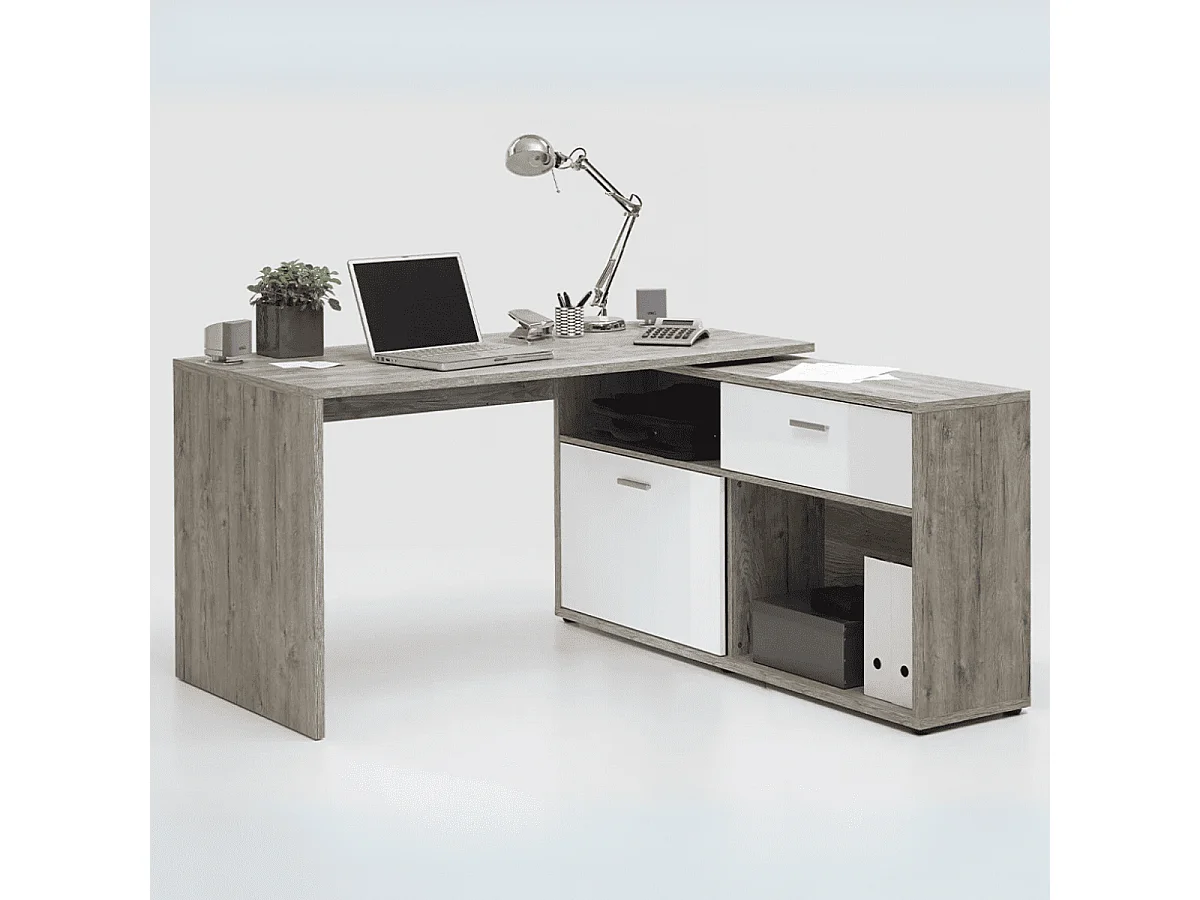 Konwertowalne biurko narożne z niskim schowkiem L138cm - Diego