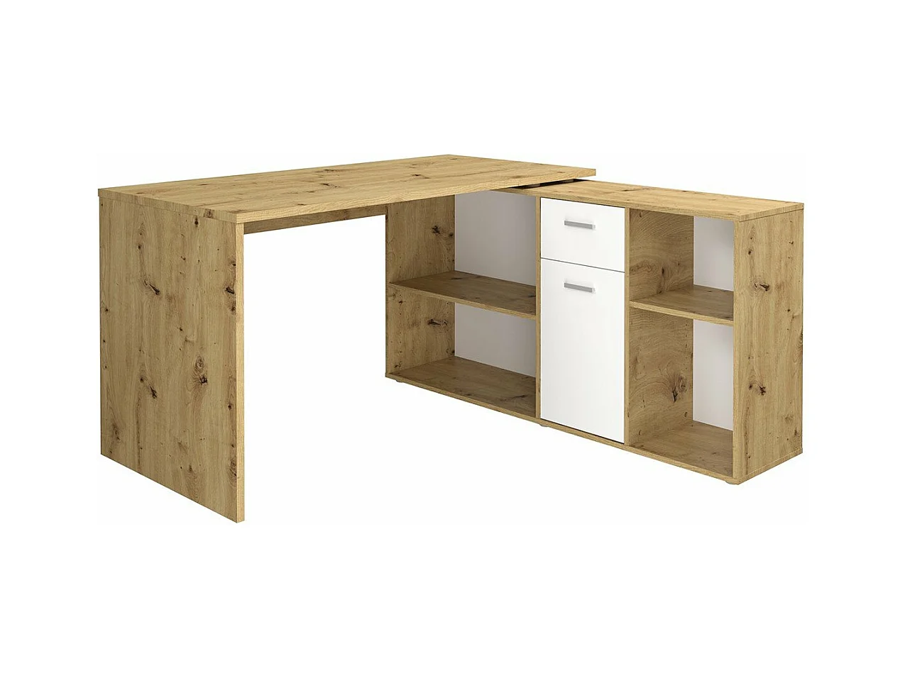 Bureau d'Angle Modulable avec Caisson, Tiroir et Étagères de Rangements - Lex