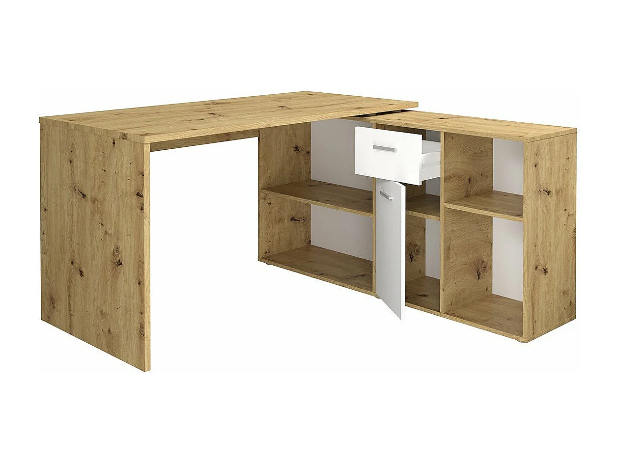 Bureau d'Angle Modulable avec Caisson, Tiroir et Étagères de Rangements - Lex