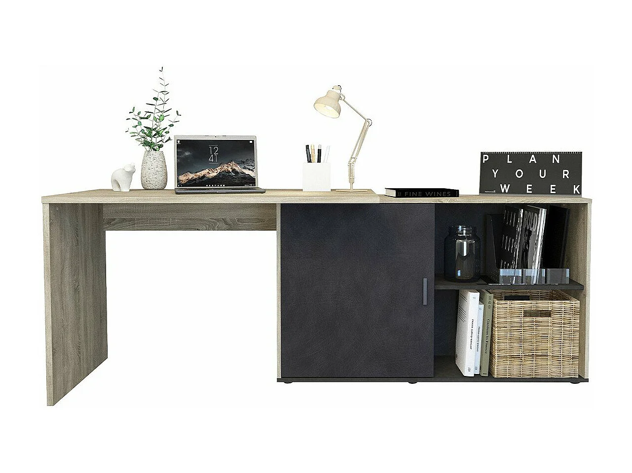 Bureau d'Angle Modulable avec Étagères de Rangement - Valley