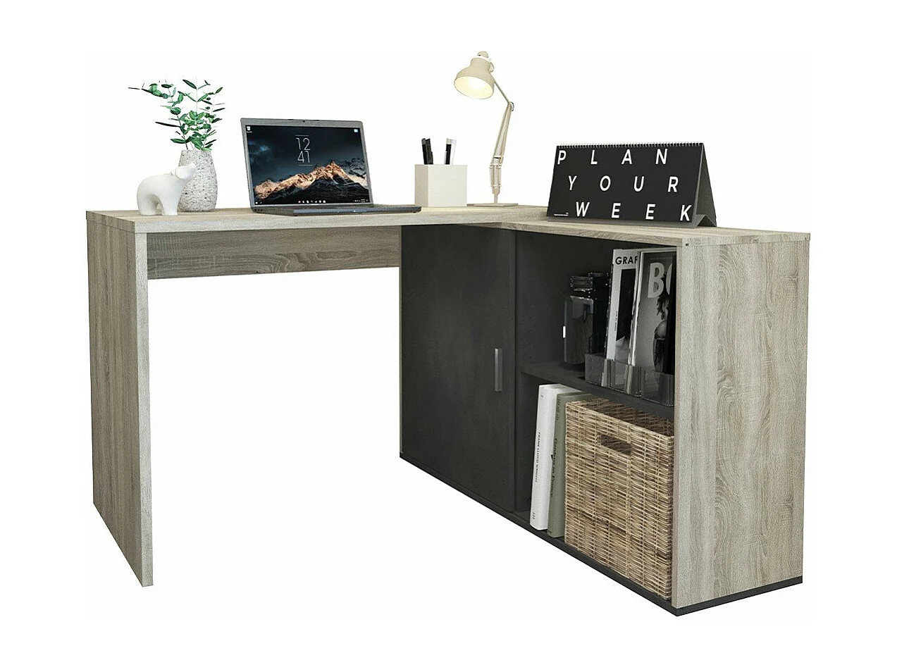 Bureau d'Angle Modulable avec Étagères de Rangement - Valley