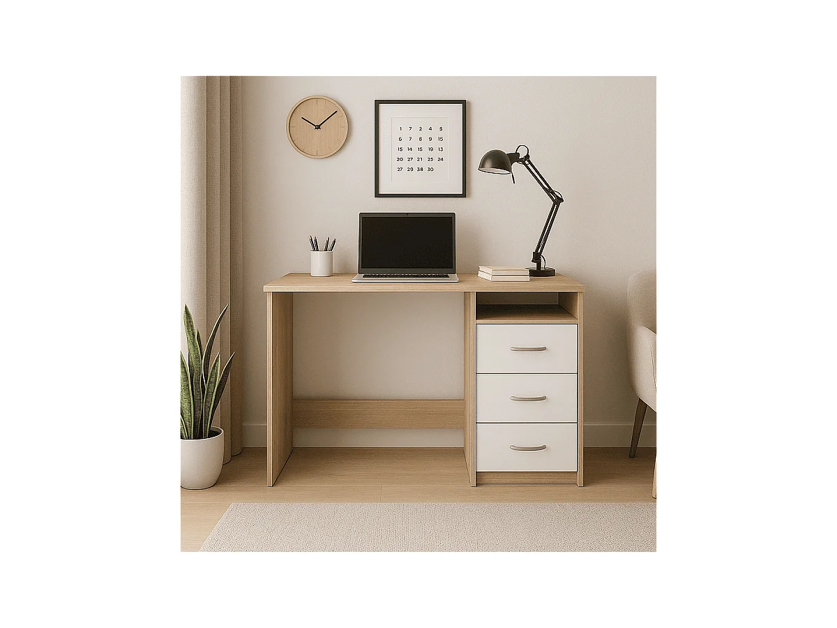 Bureau 1 Niche 3 Tiroirs L123 cm - Aristote