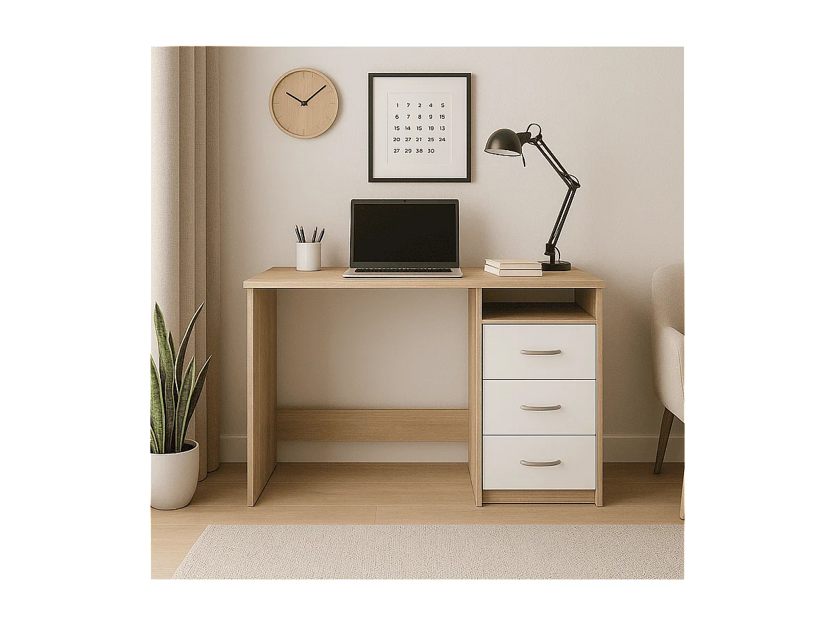 Bureau 1 Niche 3 Tiroirs L123 cm - Aristote