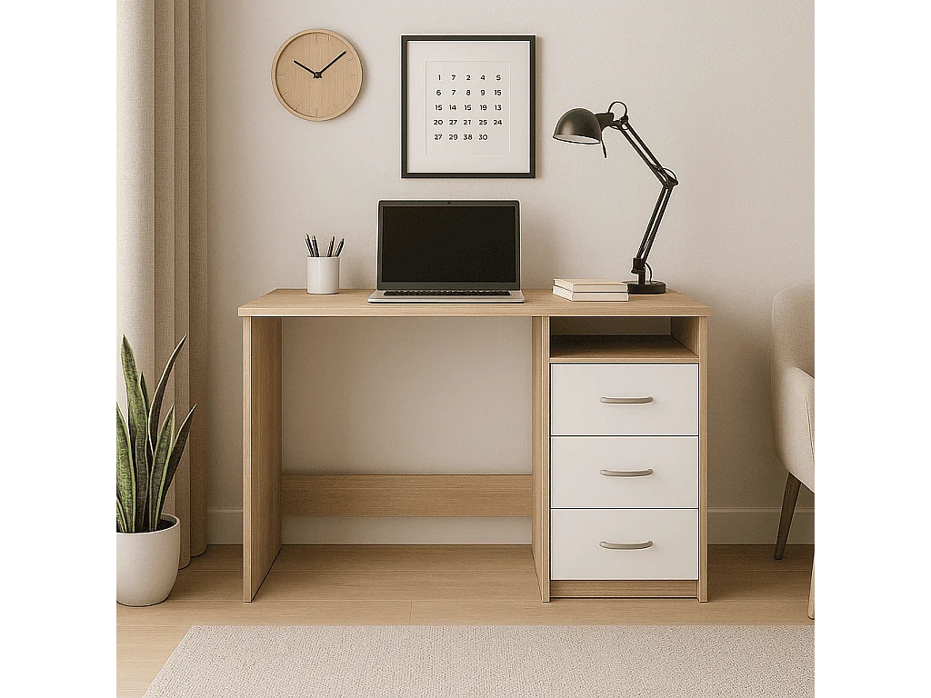 Bureau 1 Niche 3 Tiroirs L123 cm - Aristote