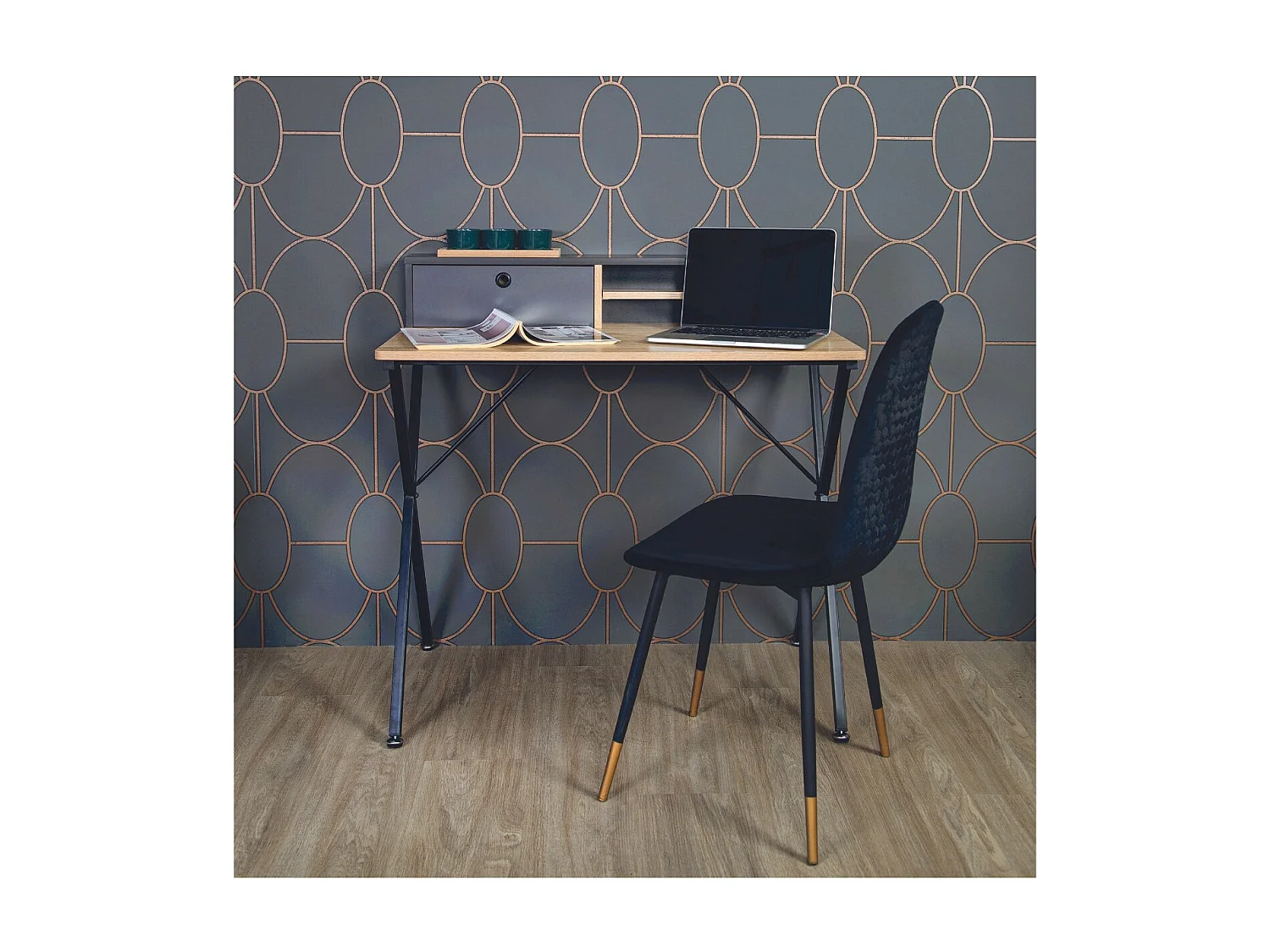 Bureau en métal noir 1 tiroir et rangements  - L90cm
