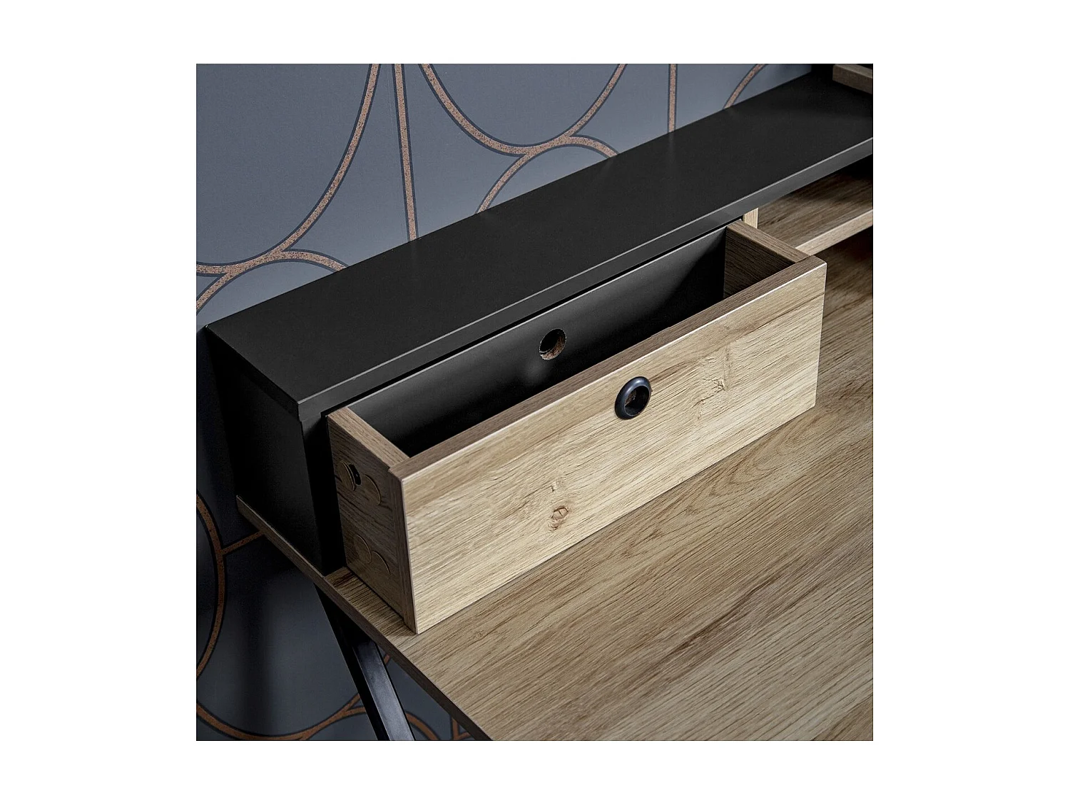 Bureau en métal noir 1 tiroir et rangements  - L90cm