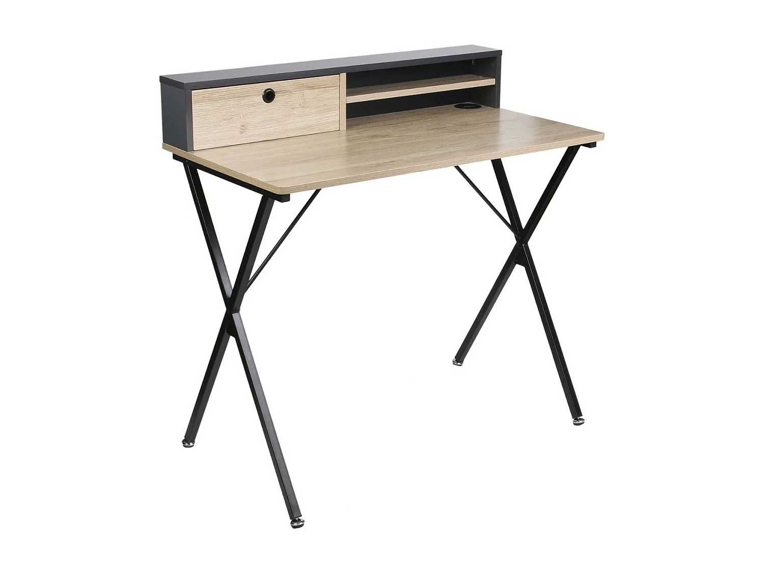 Bureau en métal noir 1 tiroir et rangements  - L90cm