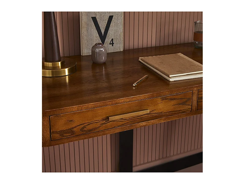 Bureau van metaal en massief eikenhout