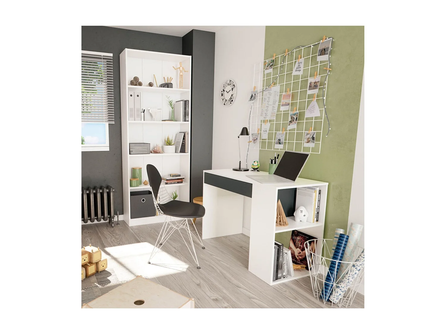 Escritorio Masster 1 Cajón Blanco Artik/Gris Antracita 73x101x50 cm