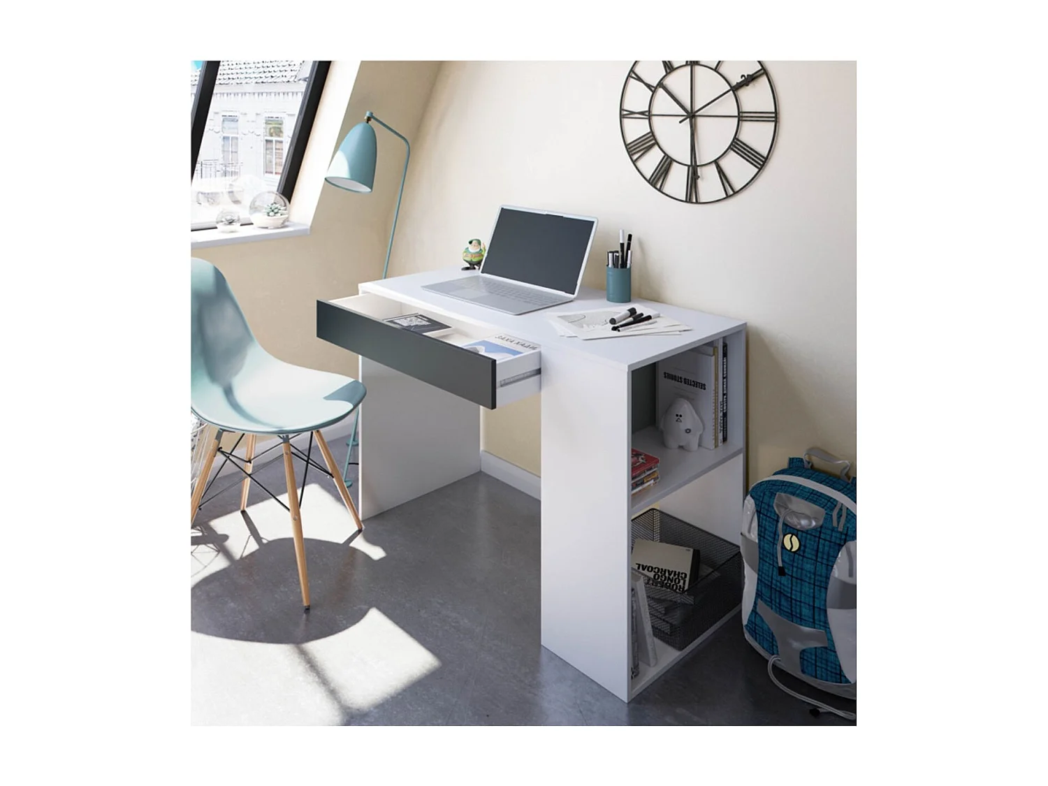 Bureau avec tiroir et fonction étagère intégrée