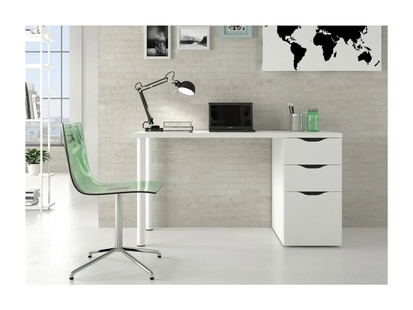Bureau réversible avec caisson 2 tiroirs L138 cm