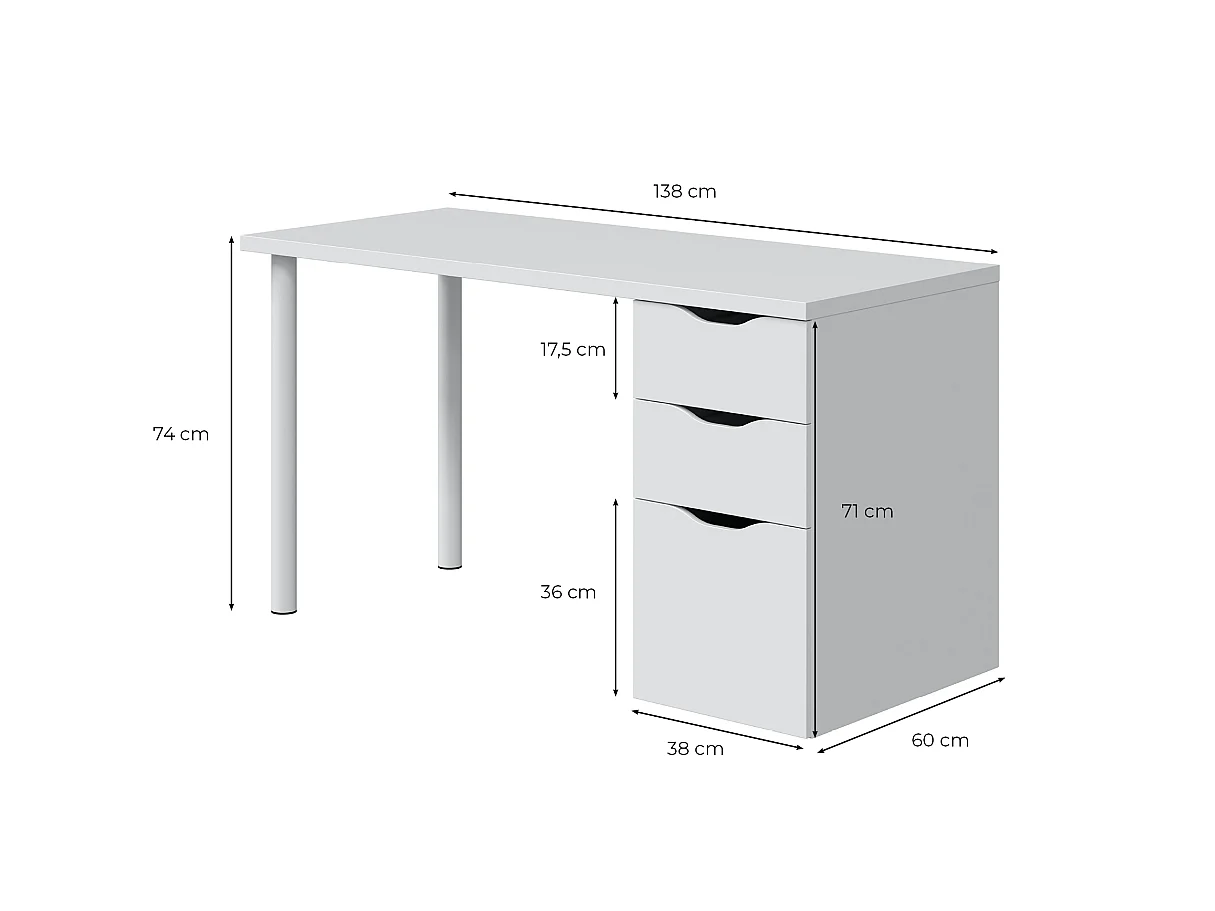 Bureau réversible avec caisson 2 tiroirs L138 cm