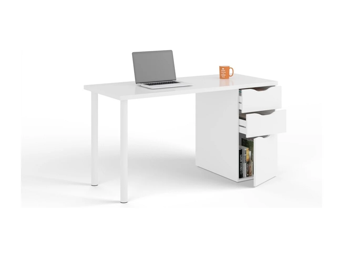 Bureau réversible avec caisson 2 tiroirs L138 cm