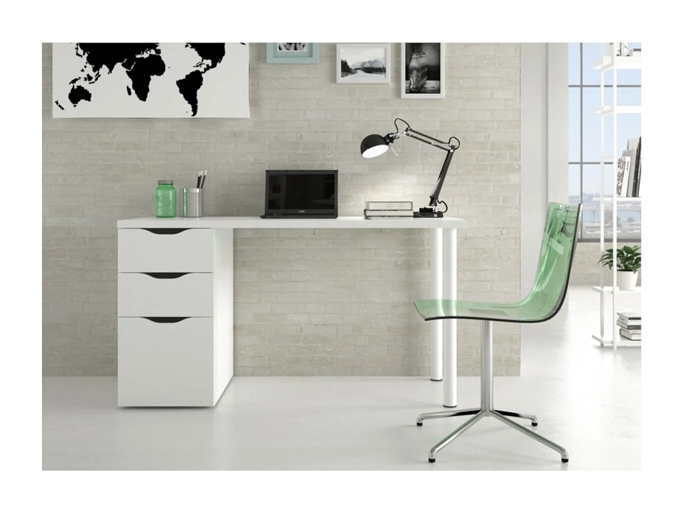 Bureau réversible avec caisson 2 tiroirs L138 cm