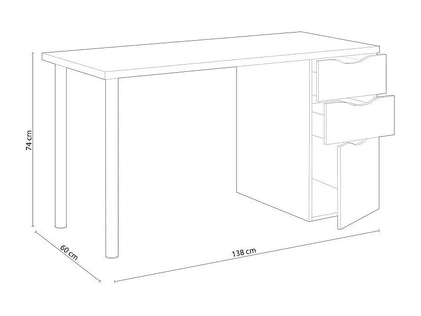 Bureau réversible avec caisson 2 tiroirs L138 cm