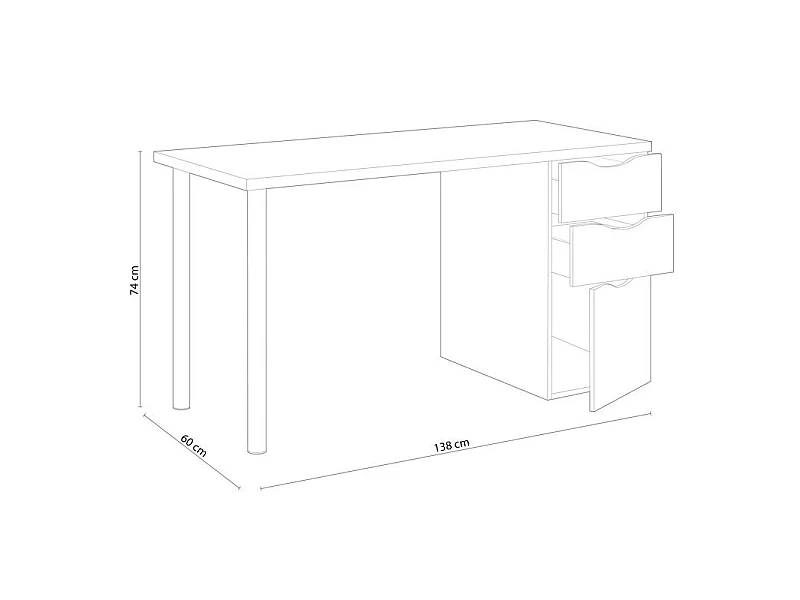 Bureau réversible avec caisson 2 tiroirs L138 cm