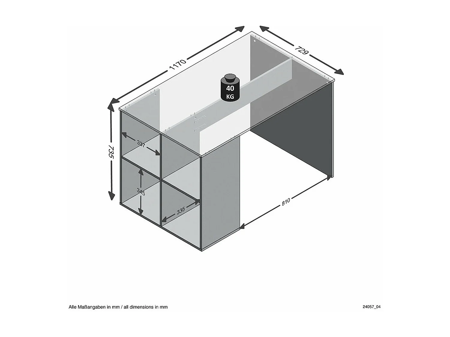 Bureau Droit avec Étagères Latérales L117cm - Gent