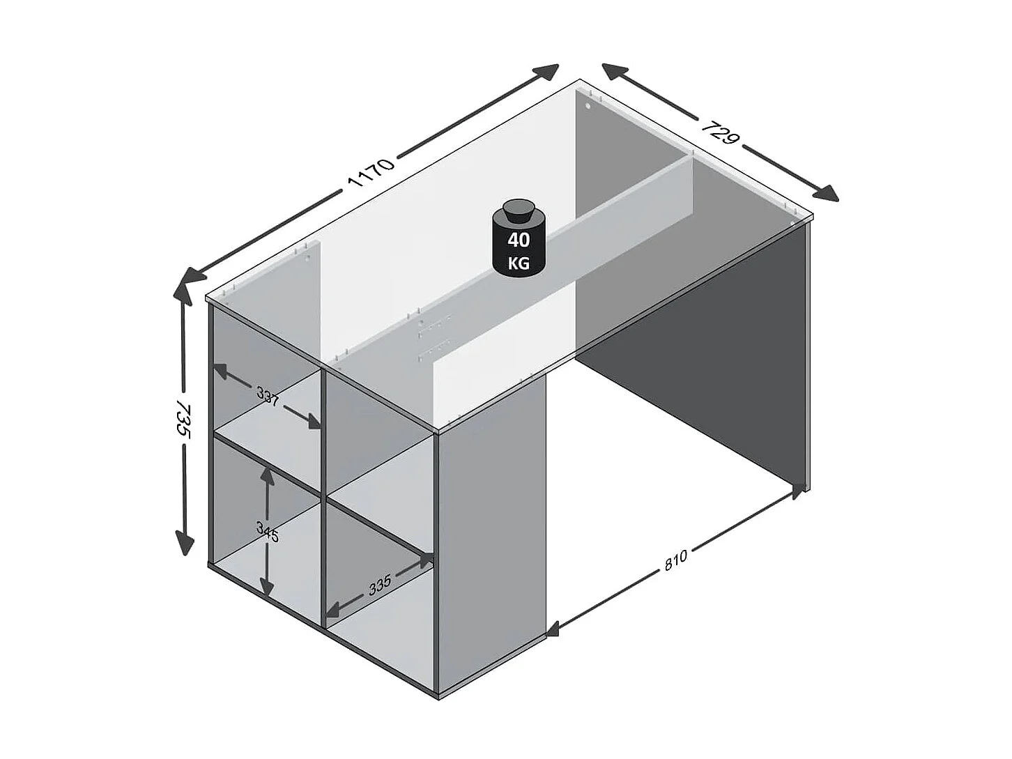 Bureau Droit avec Étagères Latérales L117cm - Gent