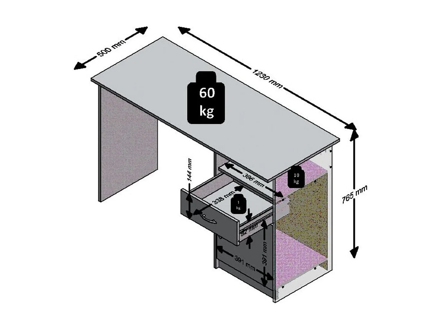 Bureau avec Rangements L123cm - Jackson