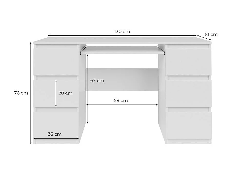 Bureau 6 tiroirs 1 tablette Kyle