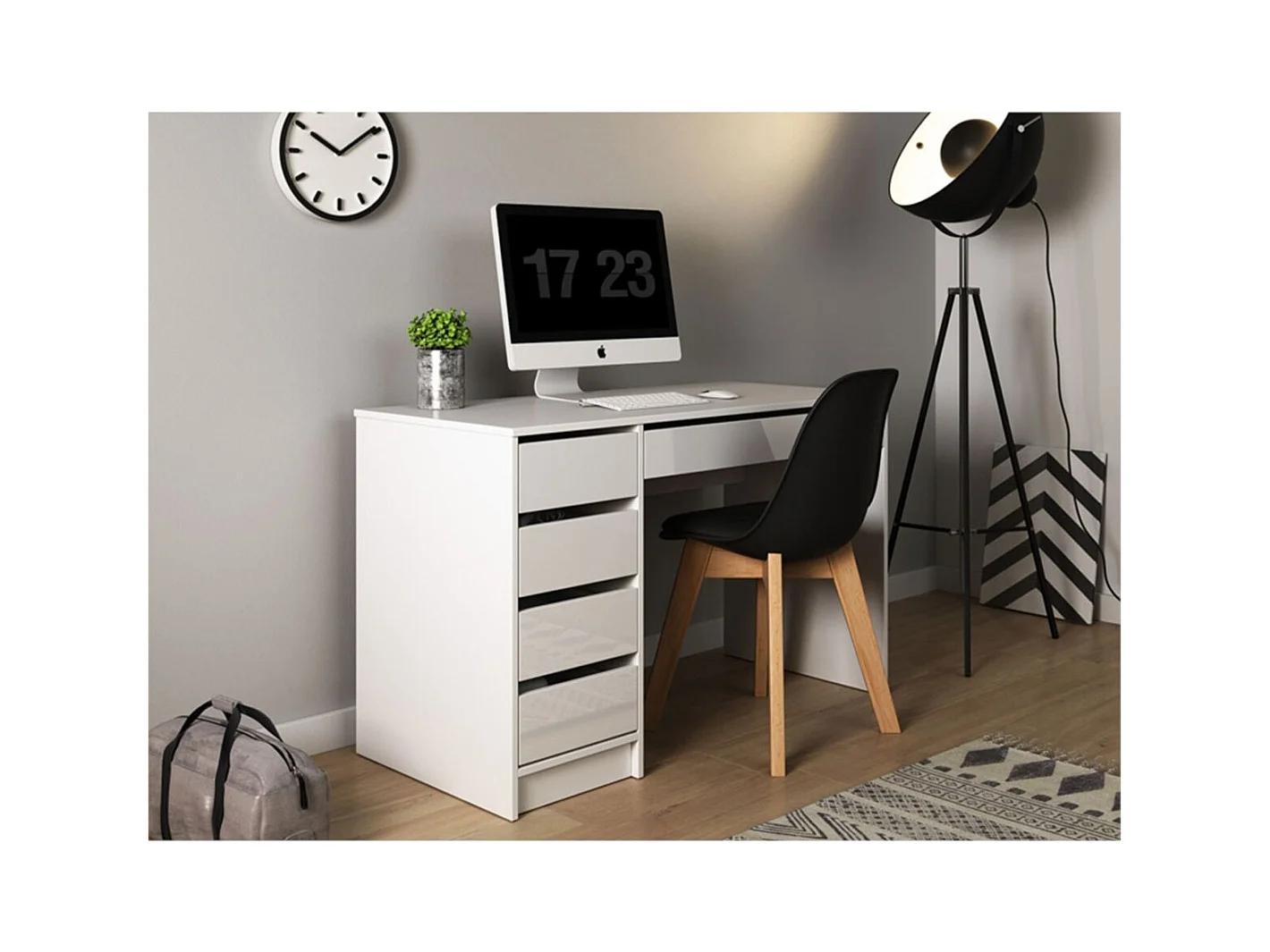 Schreibtisch "Ada" Weiß mit 5 Design- und modularen Schubladen - 120 x 75 x 55 cm