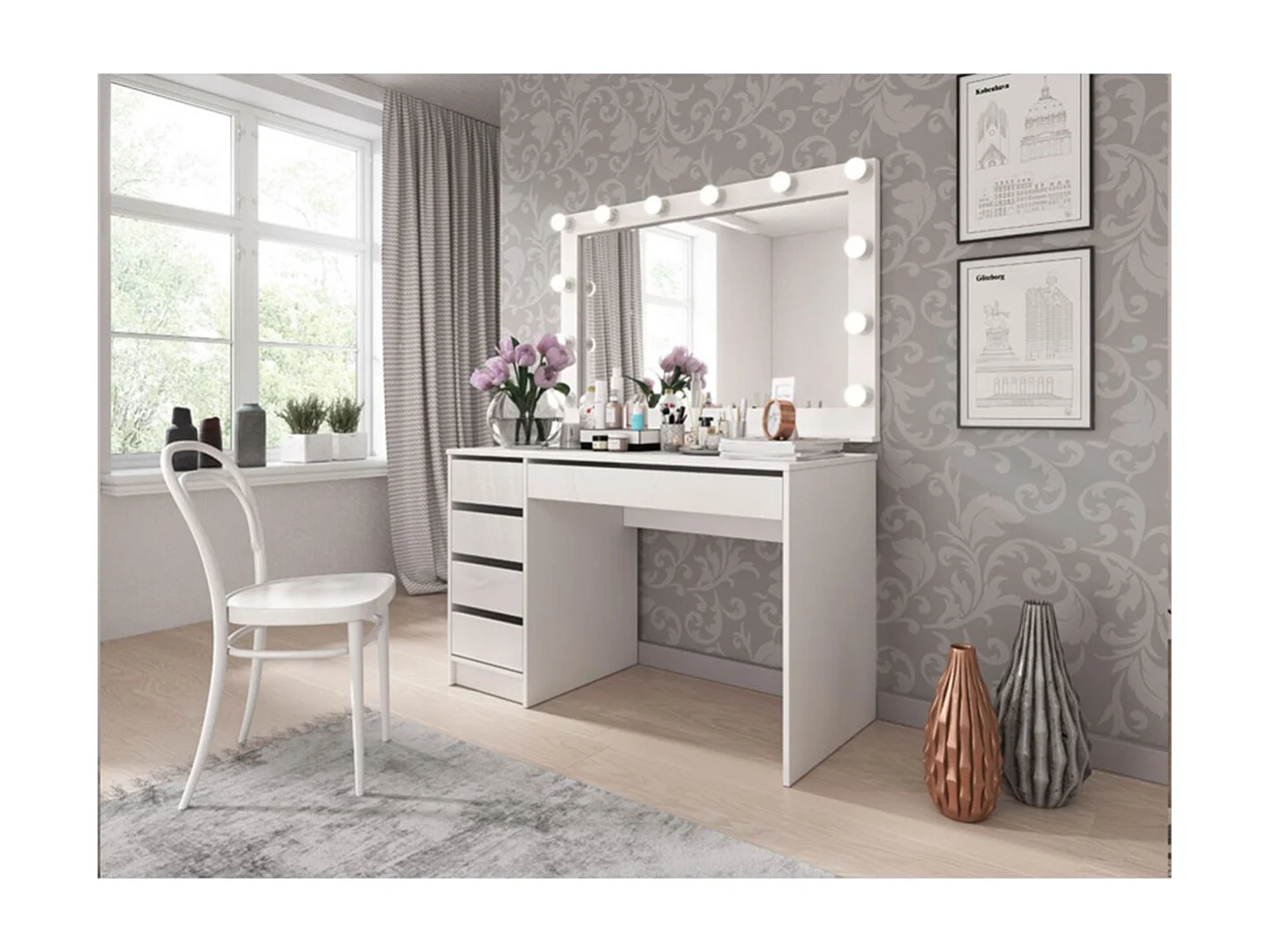 Schreibtisch "Ada" Weiß mit 5 Design- und modularen Schubladen - 120 x 75 x 55 cm