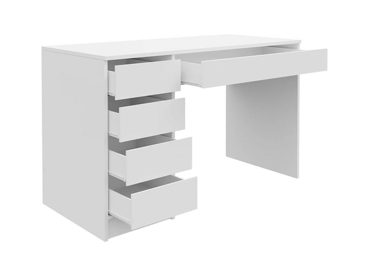 Bureau en bois 5 tiroirs "Malika" - 120 x 75 x 55 cm - Blanc