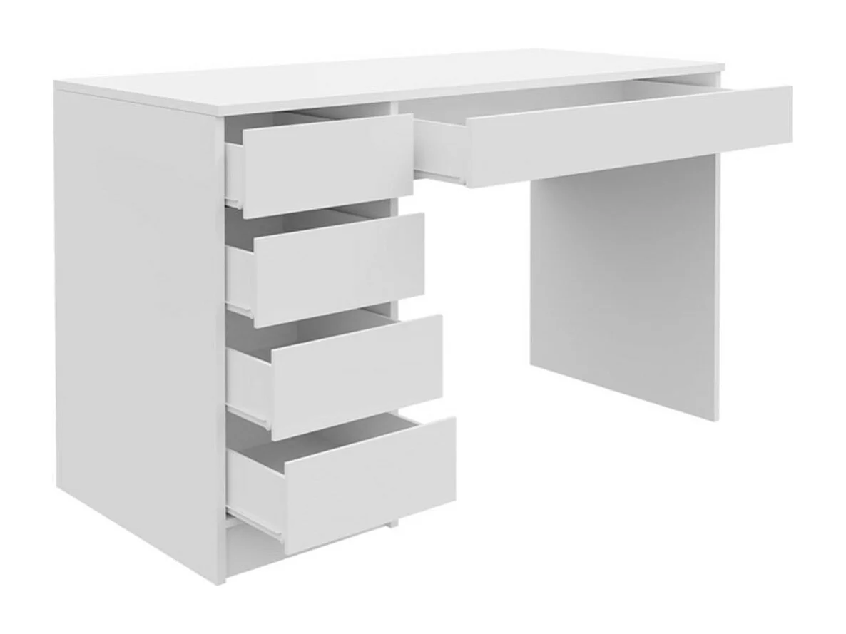 Bureau en bois 5 tiroirs "Malika" - 120 x 75 x 55 cm - Blanc