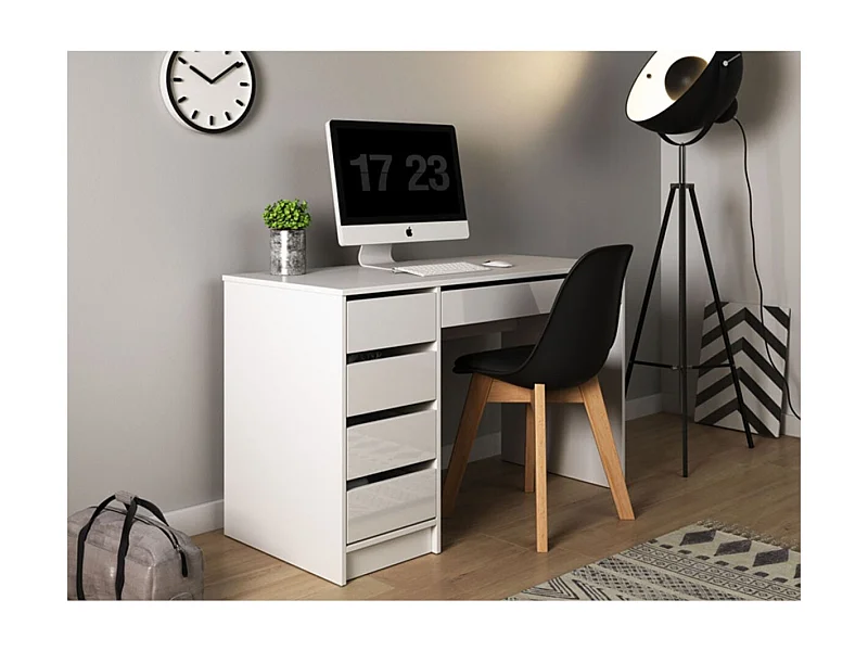 Bureau en bois 5 tiroirs "Malika" - 120 x 75 x 55 cm - Blanc