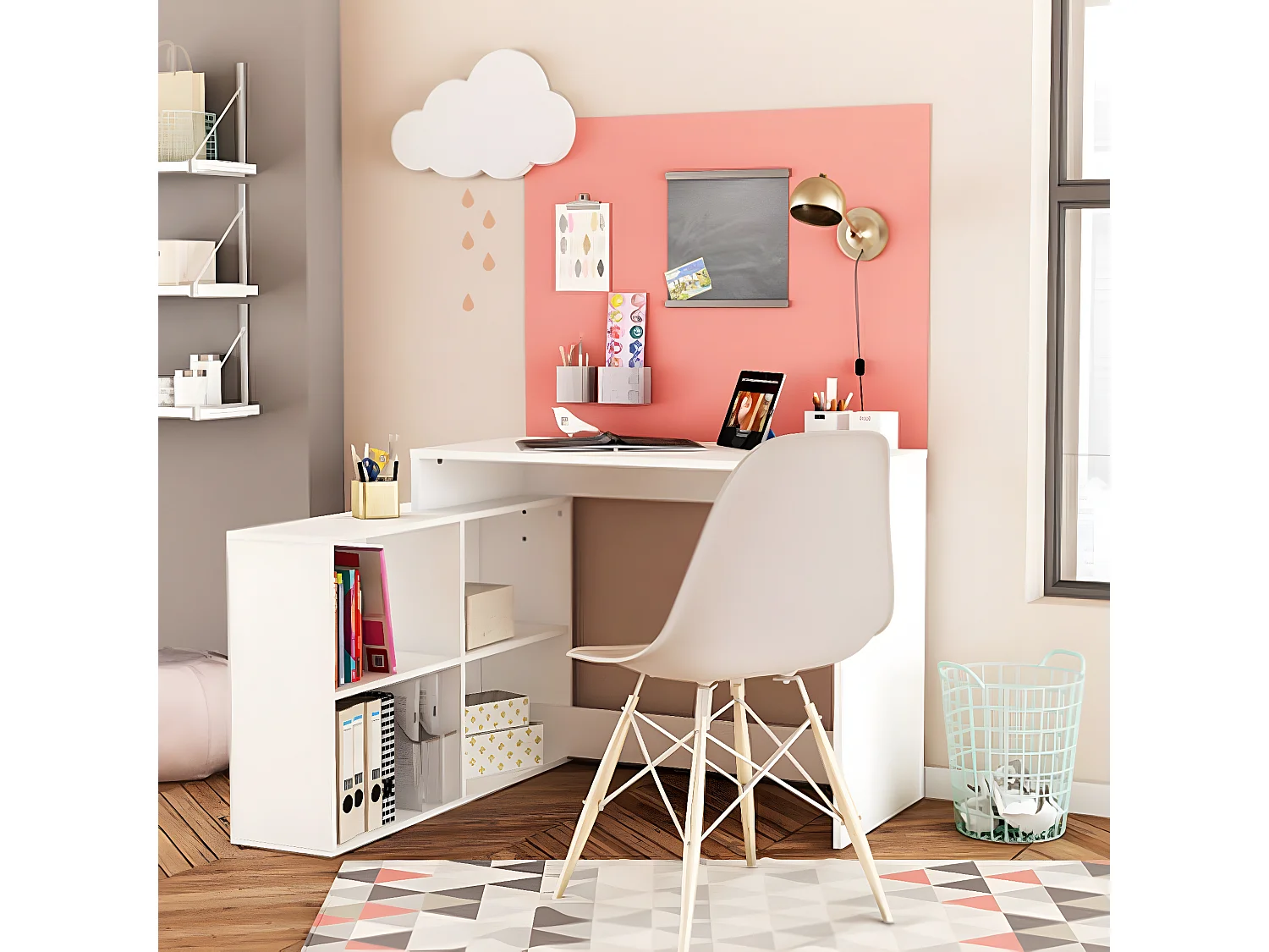 Eckschreibtisch mit umkehrbarer Ausrichtung, 4 Fächer, L111,9 cm - Corner