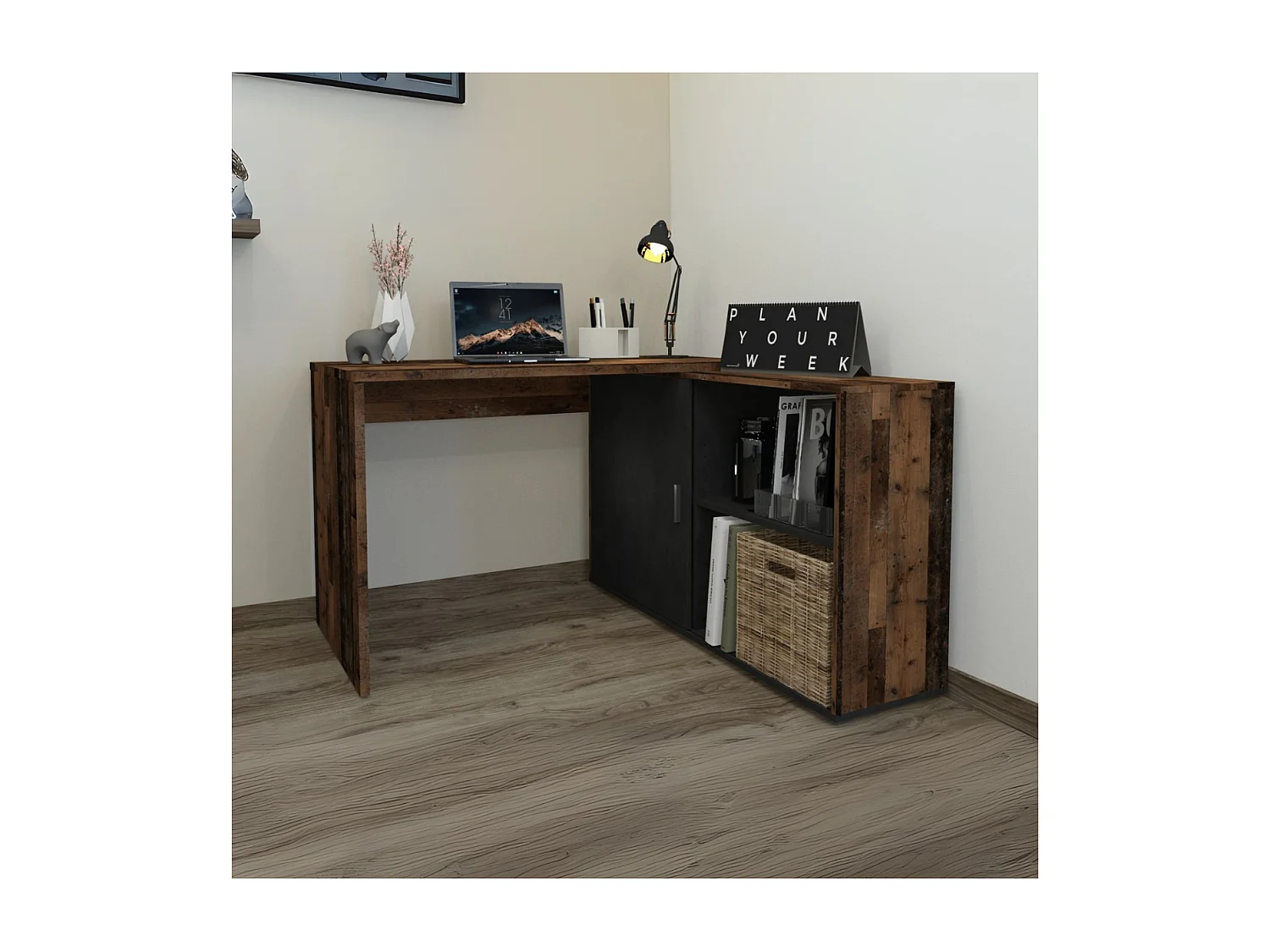 Bureau d'Angle Modulable avec Étagères de Rangement - Valley