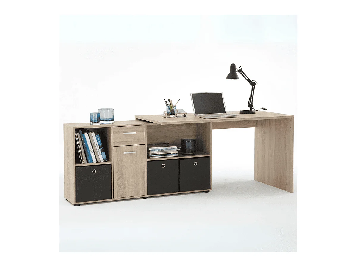 Bureau d'Angle Modulable avec Caisson, Tiroir et Étagères de Rangements - Lex
