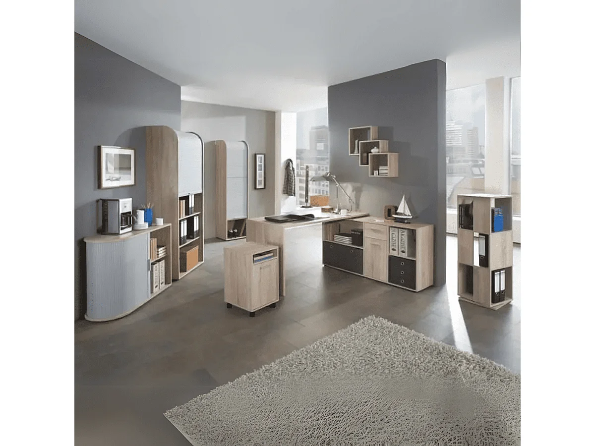 Bureau d'Angle Modulable avec Caisson, Tiroir et Étagères de Rangements - Lex