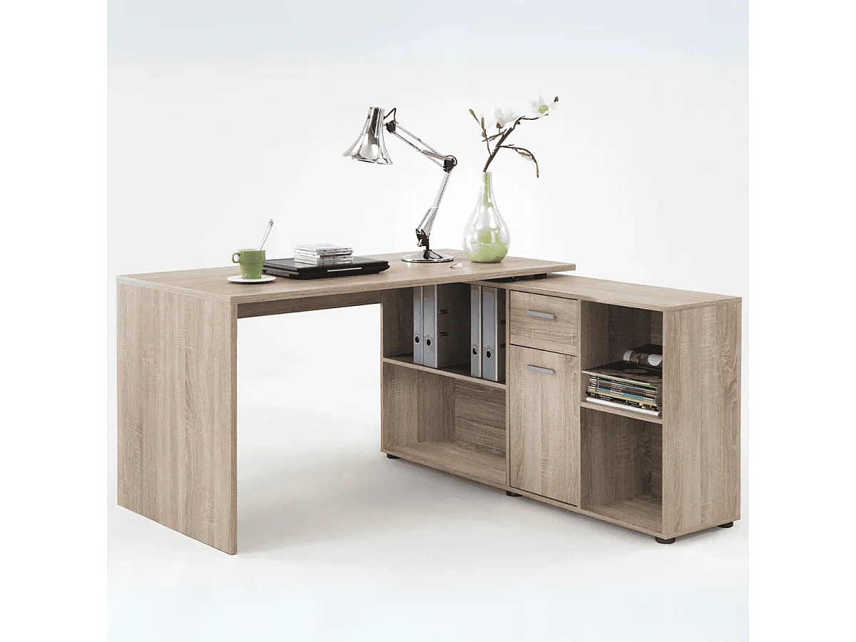Bureau d'Angle Modulable avec Caisson, Tiroir et Étagères de Rangements - Lex