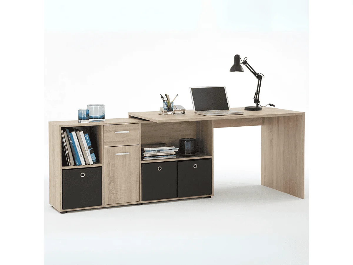 Bureau d'Angle Modulable avec Caisson, Tiroir et Étagères de Rangements - Lex