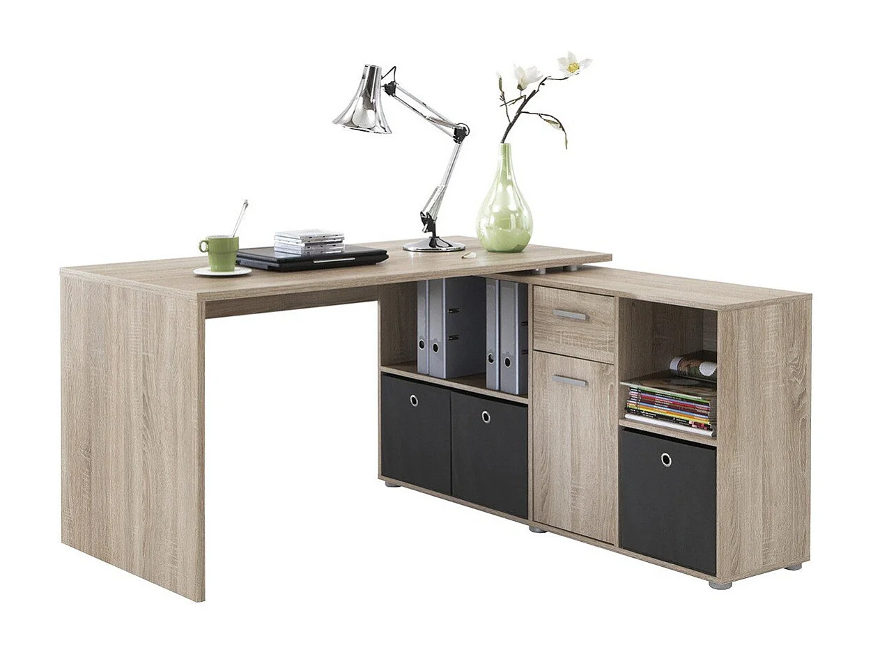 Bureau d'Angle Modulable avec Caisson, Tiroir et Étagères de Rangements - Lex