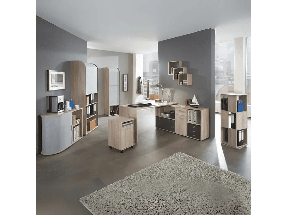 Bureau d'Angle Modulable avec Caisson, Tiroir et Étagères de Rangements - Lex