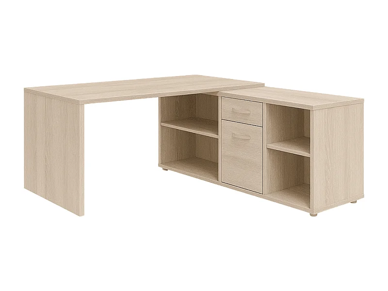 Bureau d'Angle Modulable avec Caisson, Tiroir et Étagères de Rangements - Lex