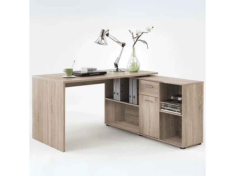 Bureau d'Angle Modulable avec Caisson, Tiroir et Étagères de Rangements - Lex
